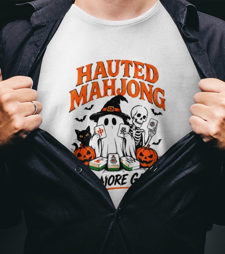 Hauted Mahjong Halloween Ghost Cat Skeleton Pumpkins One More Game T-Shirt