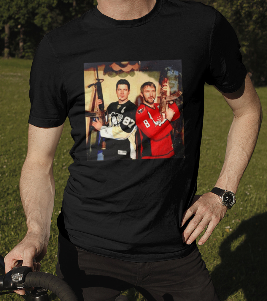 Legend Hockey Alex Ovechkin Sidney Crosby Cigar Guns Penguins Capitals T-Shirt