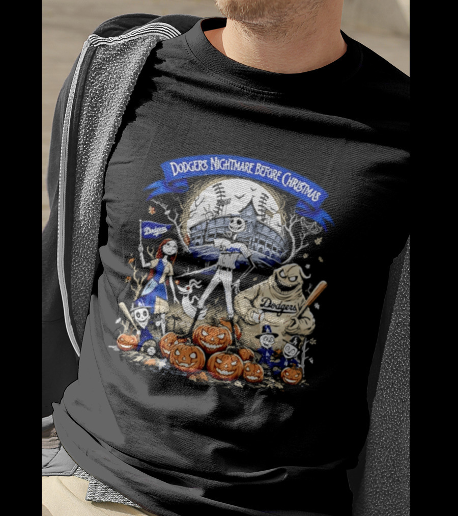 Dodgers Nightmare Before Christmas Halloween 2026 Jack Skellington Oogie Boogie Pumpkin Patch T-Shirt