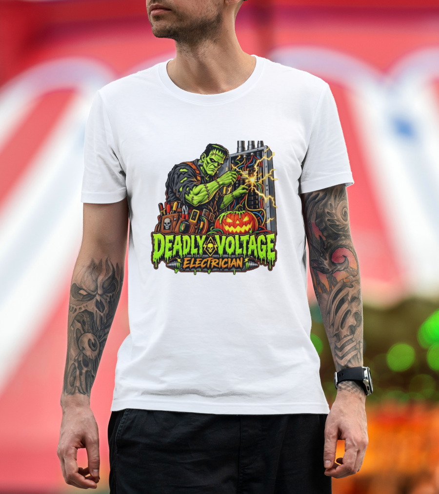 Deadly Voltage Electrician Frankenstein Halloween 2026 T-Shirt