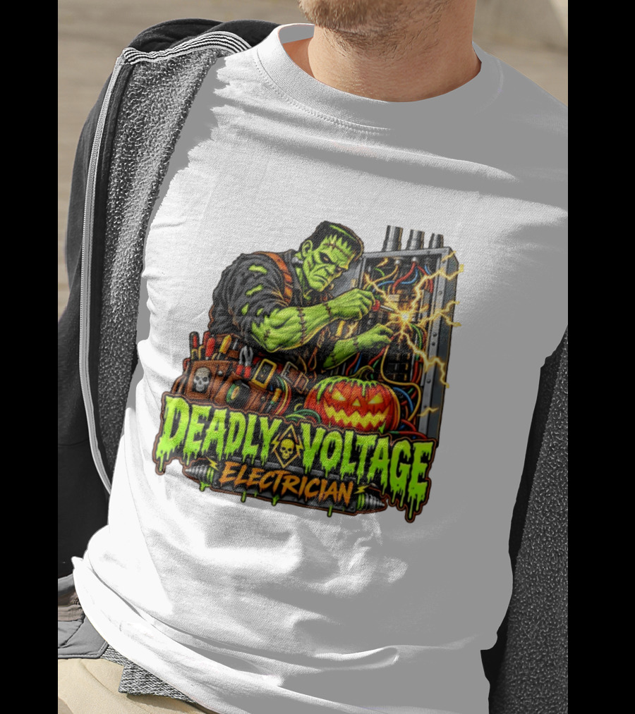 Deadly Voltage Electrician Frankenstein Halloween 2026 T-Shirt