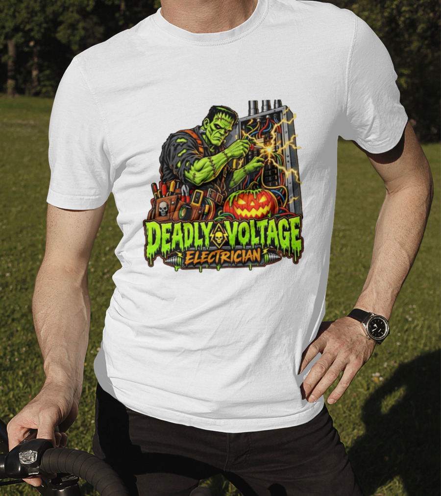 Deadly Voltage Electrician Frankenstein Halloween 2026 T-Shirt