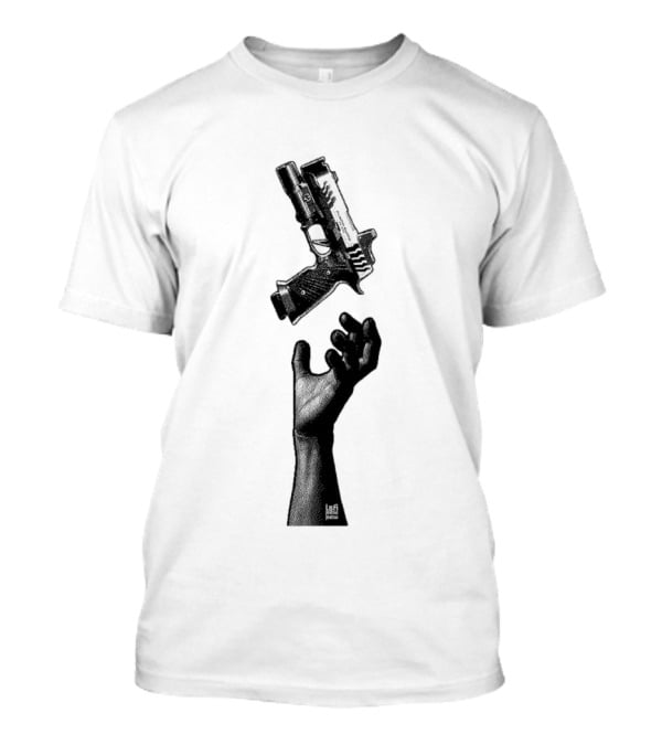 Reaching Hand Catching Handgun Pistol Stipple Gun T-Shirt
