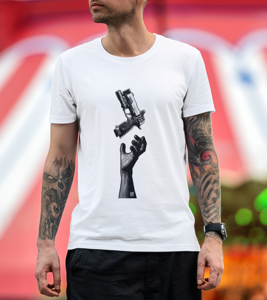 Reaching Hand Catching Handgun Pistol Stipple Gun T-Shirt