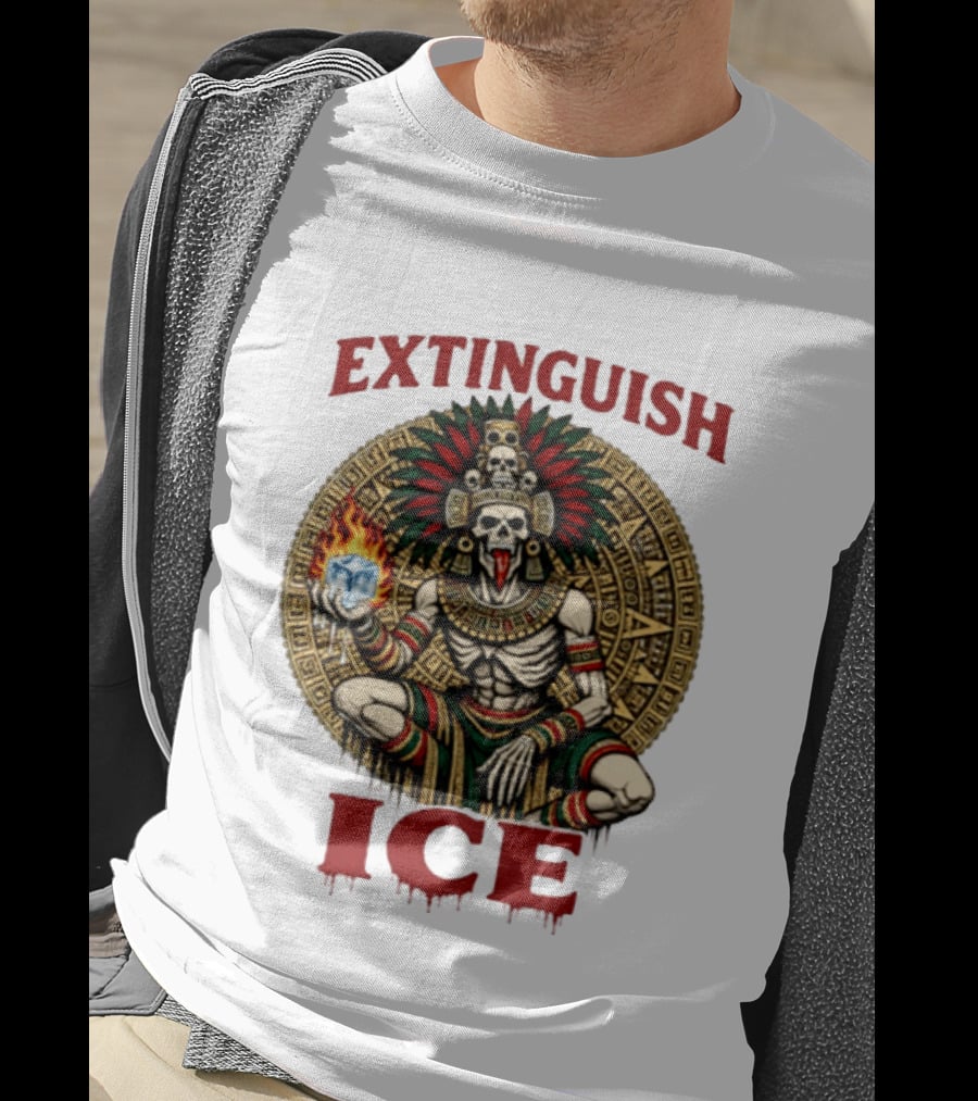 Aztec Skeleton Extinguish Ice Fire Mayan T-Shirt