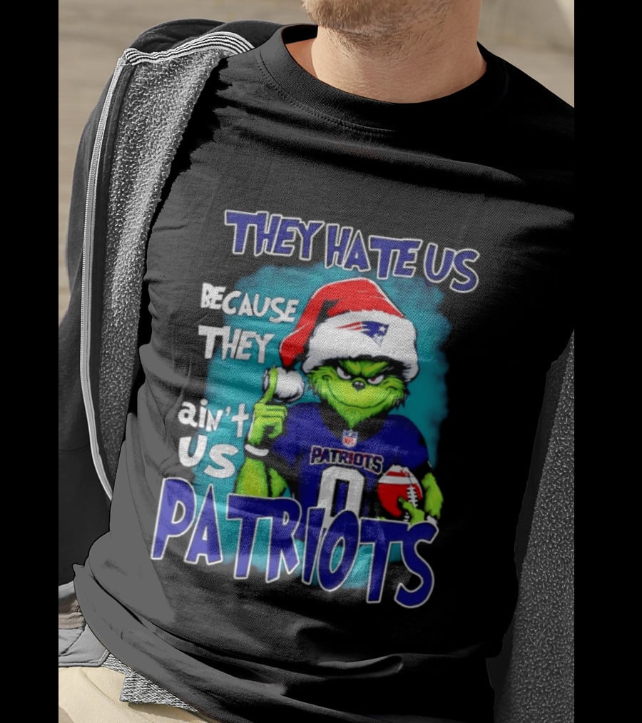 New England Patriots Grinch Santa 2026 They Hate Us Because They Ain't Us T-Shirt
