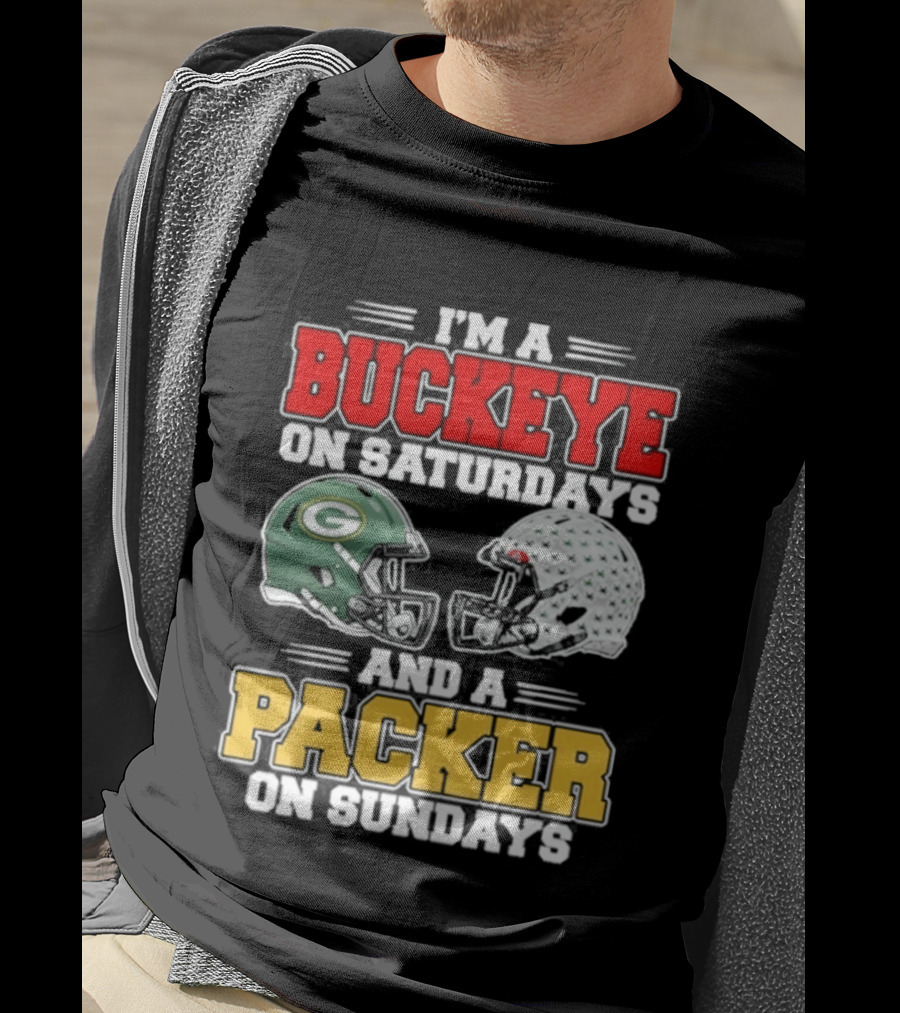 Buckeye On Saturdays Packer On Sundays Football Helmets T-Shirt