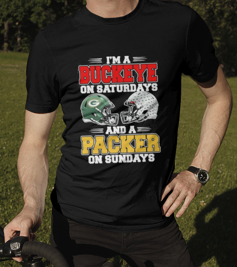 Buckeye On Saturdays Packer On Sundays Football Helmets T-Shirt