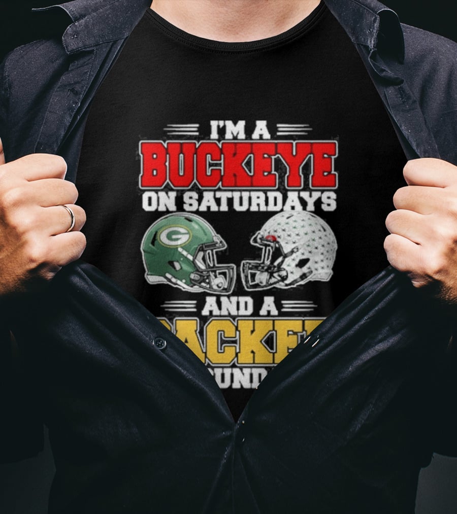 Buckeye On Saturdays Packer On Sundays Football Helmets T-Shirt