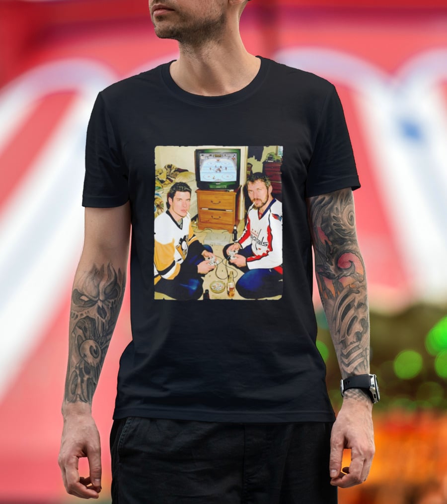 Sidney Crosby And Alex Ovechkin Video Game Hockey Night With Beer And Cigarettes T-Shirt