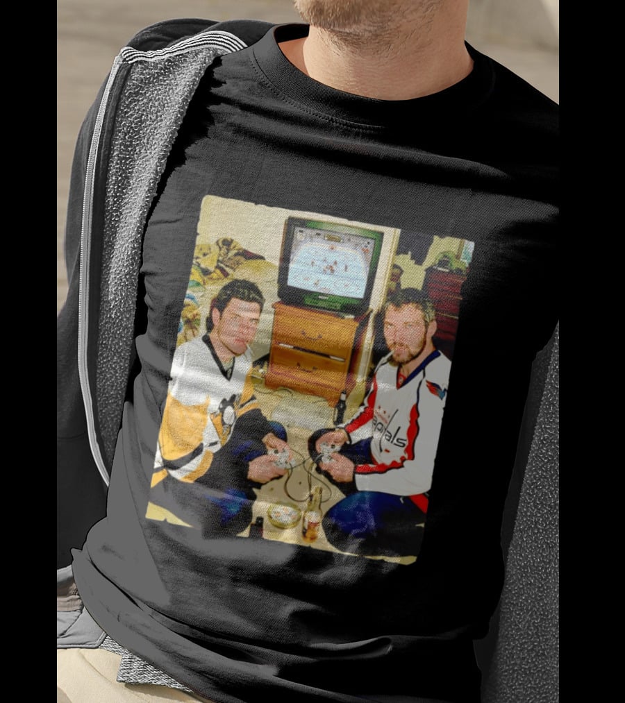 Sidney Crosby And Alex Ovechkin Video Game Hockey Night With Beer And Cigarettes T-Shirt