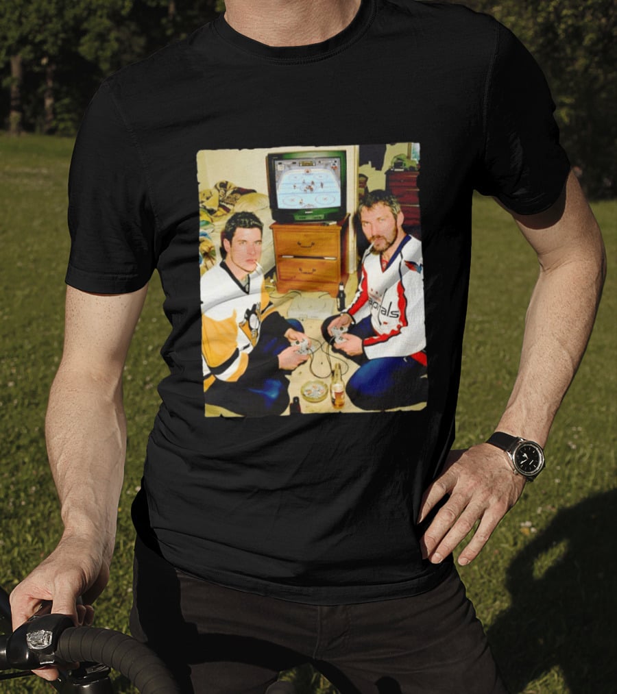 Sidney Crosby And Alex Ovechkin Video Game Hockey Night With Beer And Cigarettes T-Shirt