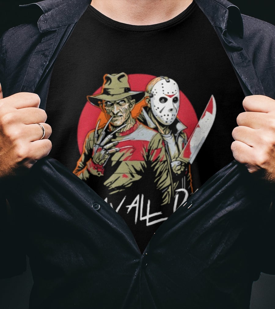 Freddy Krueger And Jason Voorhees 2026 Halloween Slay All Day Horror Iconic Duo T-Shirt