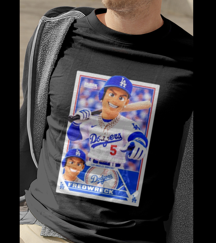Los Angeles Dodgers Fredwreck Number 5 Block Legendz Baseball Card T-Shirt