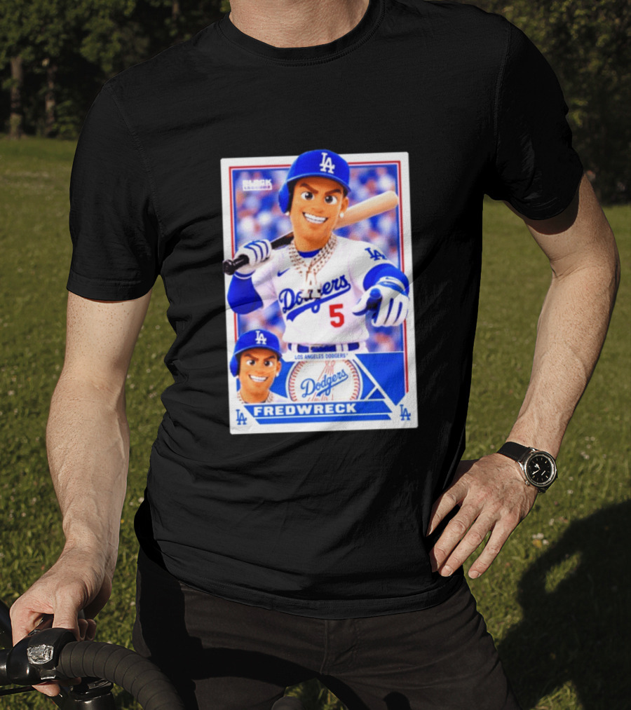 Los Angeles Dodgers Fredwreck Number 5 Block Legendz Baseball Card T-Shirt