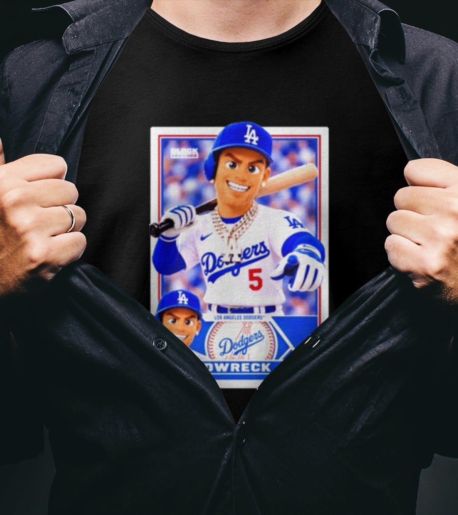 Los Angeles Dodgers Fredwreck Number 5 Block Legendz Baseball Card T-Shirt