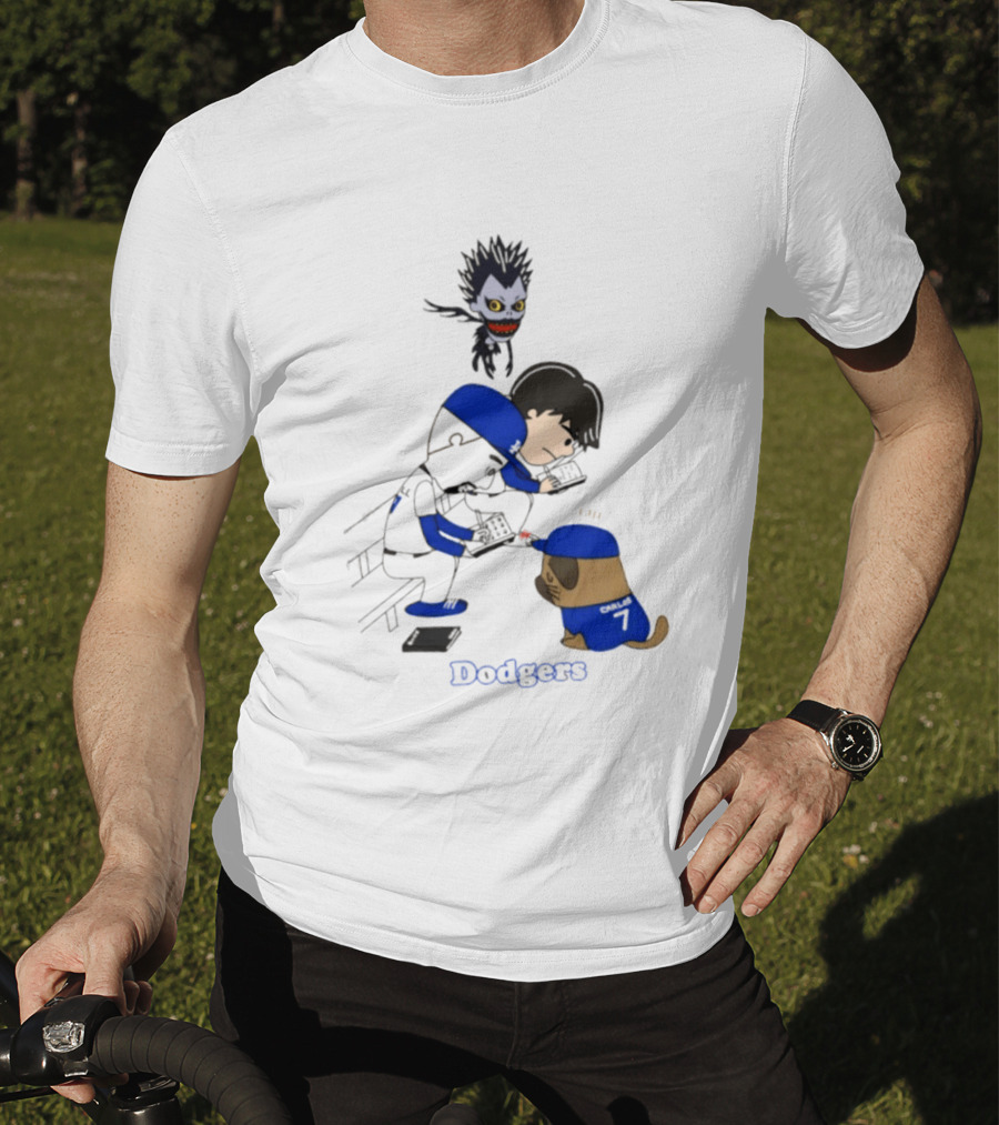 Death Note Dodgers Carlos Snell Baseball Cartoon Collaboration T-Shirt