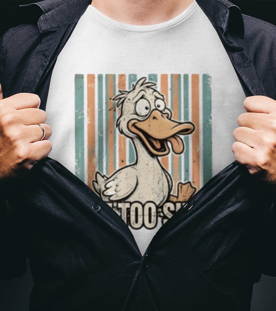 Duck Got Too Silly Retro Stripes Cartoon T-Shirt