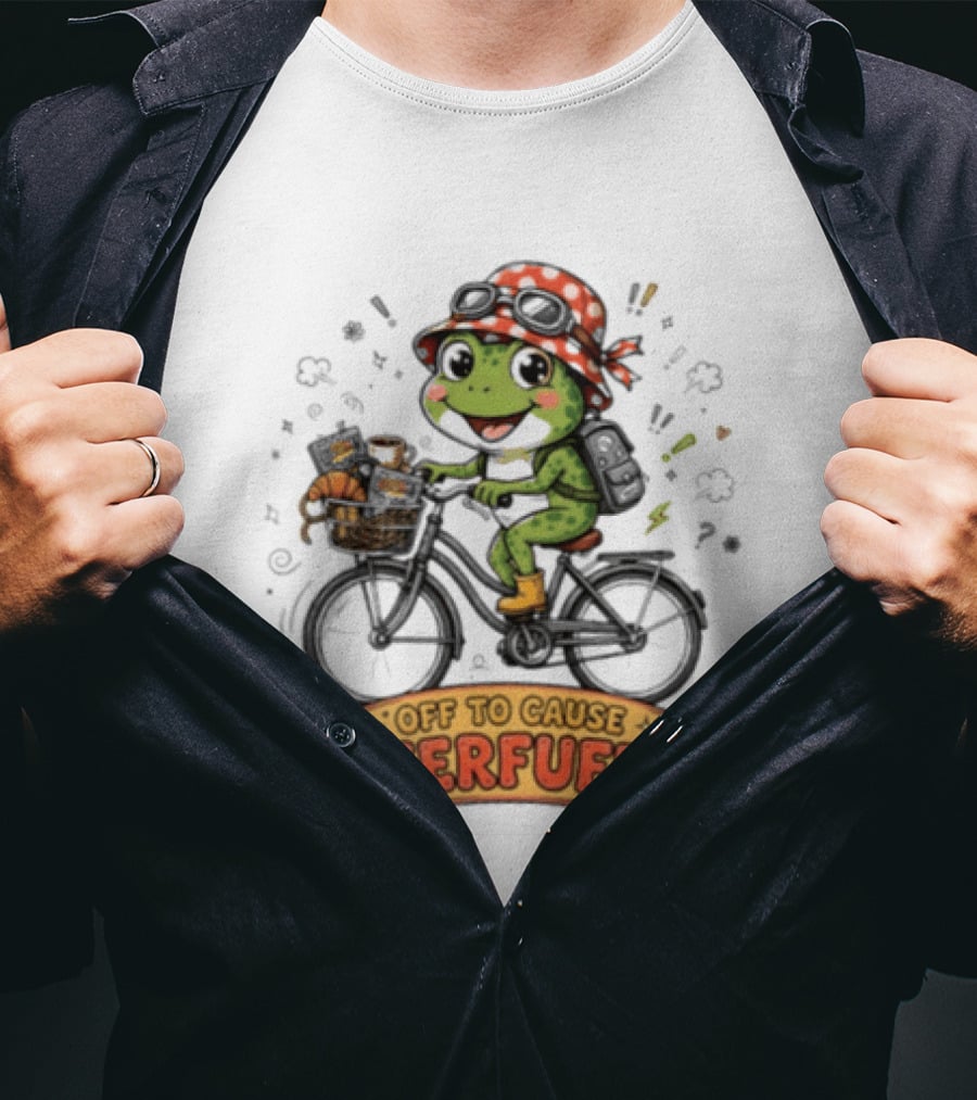 Frog On Bicycle Off To Cause A Kerfuffle Ride T-Shirt