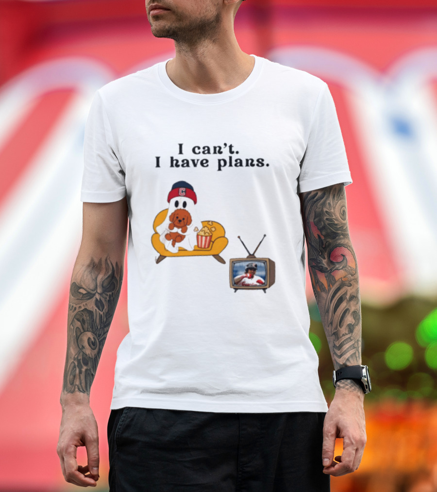 Ghost Cleveland Guardians I Can't I Have Plans Halloween Baseball TV Ghost Dog T-Shirt