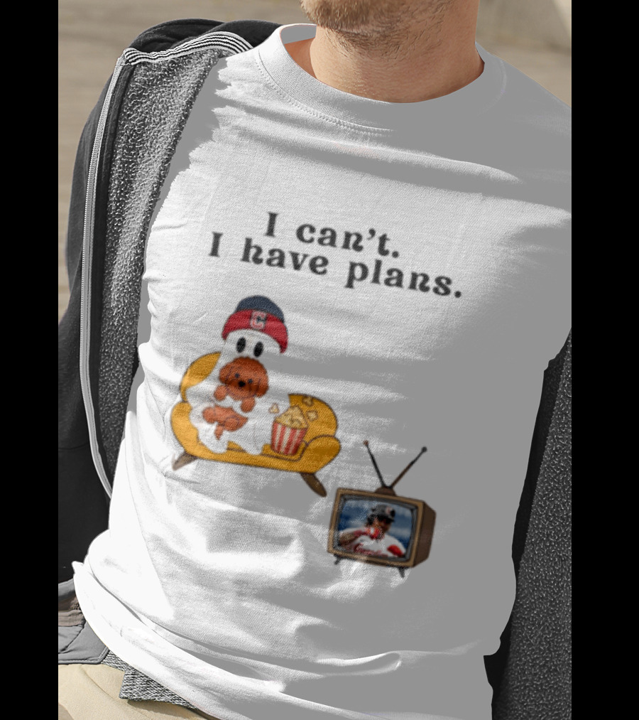 Ghost Cleveland Guardians I Can't I Have Plans Halloween Baseball TV Ghost Dog T-Shirt