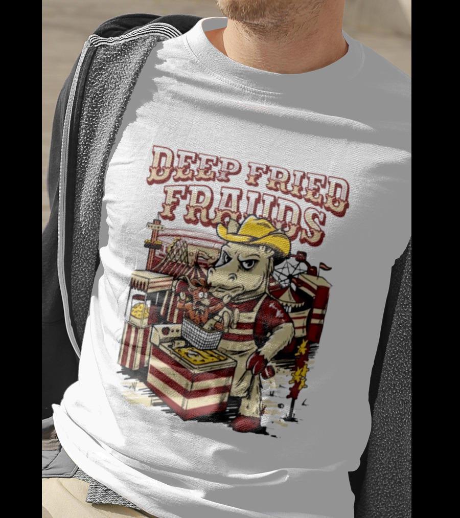 Oklahoma Sooners Beat Texas Longhorns Deep Fried Frauds Football 2026 Cow Mascot Cooking Satire T-Shirt