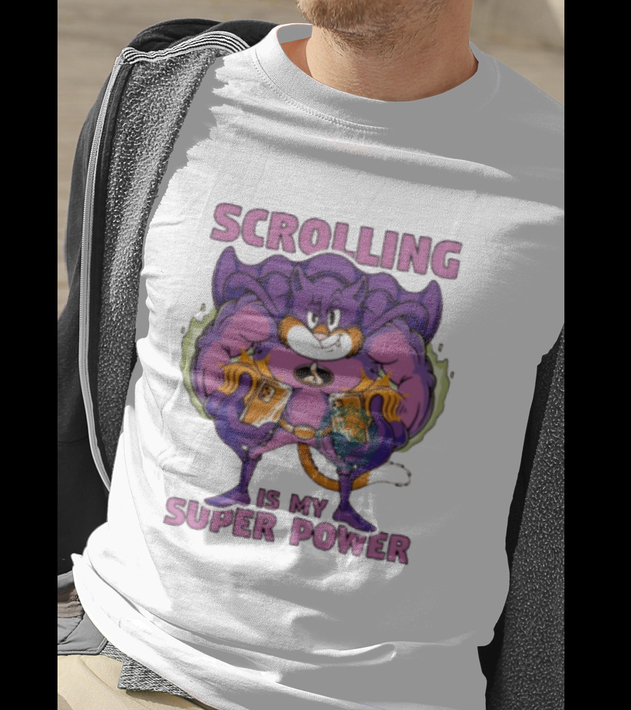 Scrolling Is My Super Power Superhero Cat Comic T-Shirt