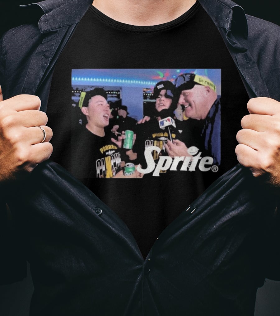 Padres Champions Celebration Adrian Morejón Yuki Matsui Interview Sprite MLB T-Shirt