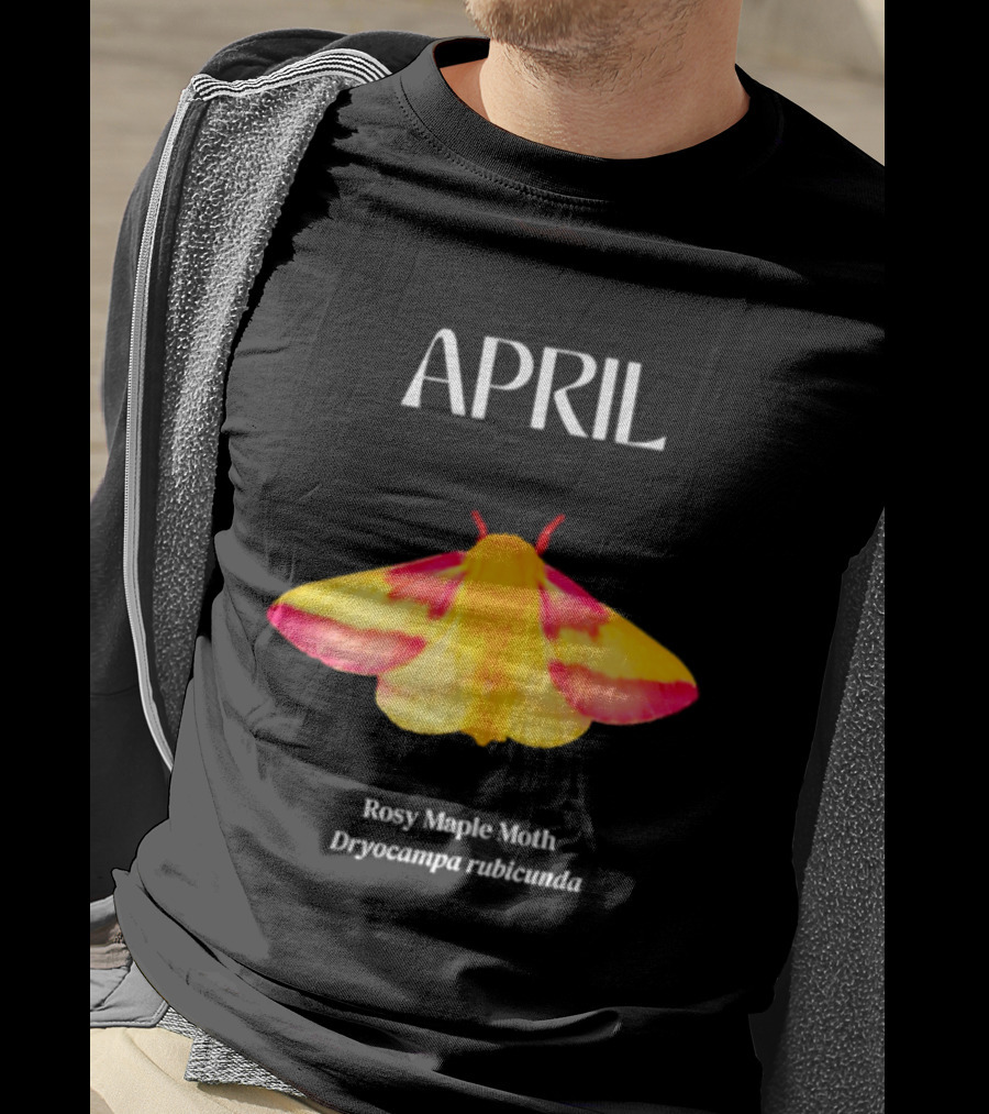April Rosy Maple Moth Dryocampa Rubicunda Vibrant Yellow Pink Insect T-Shirt