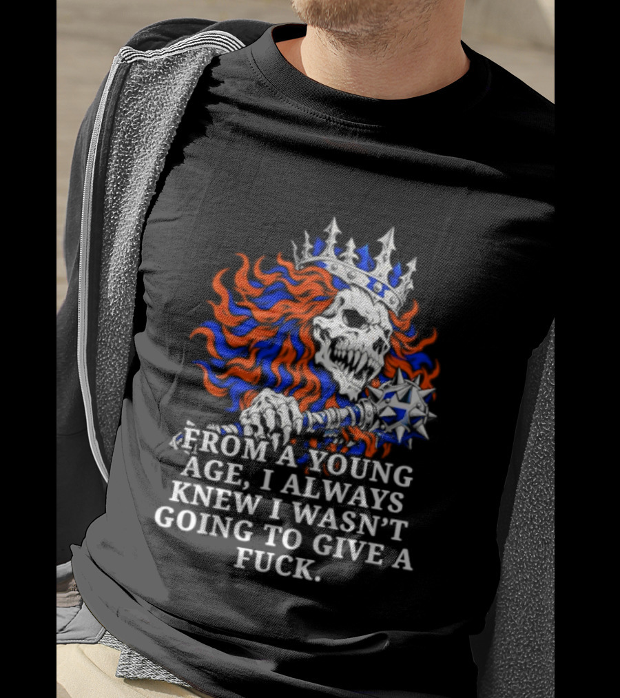 From A Young Age Skull Crown Red Blue White T-Shirt