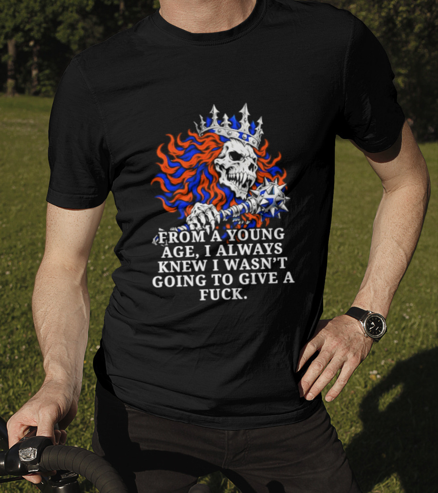 From A Young Age Skull Crown Red Blue White T-Shirt
