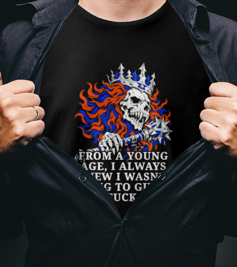 From A Young Age Skull Crown Red Blue White T-Shirt