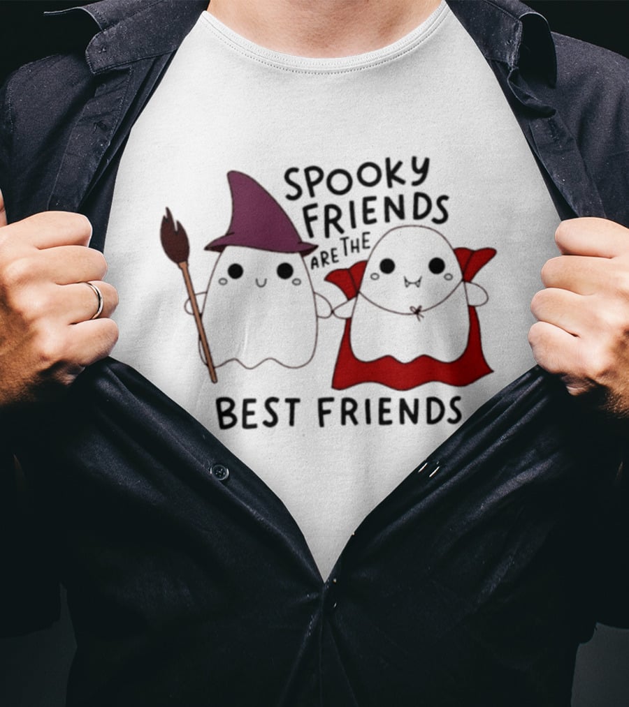 Spooky Friends Are The Best Friends Witch And Vampire Ghosts Halloween 2026 T-Shirt
