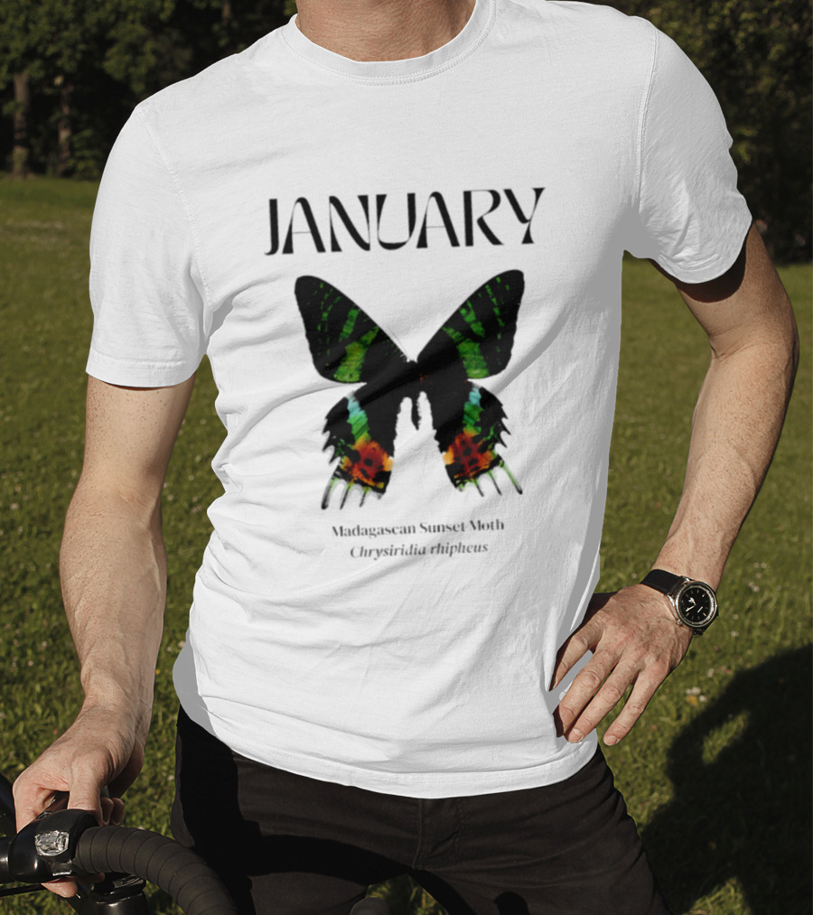 January Madagascan Sunset Moth Chrysiridia Rhipheus T-Shirt