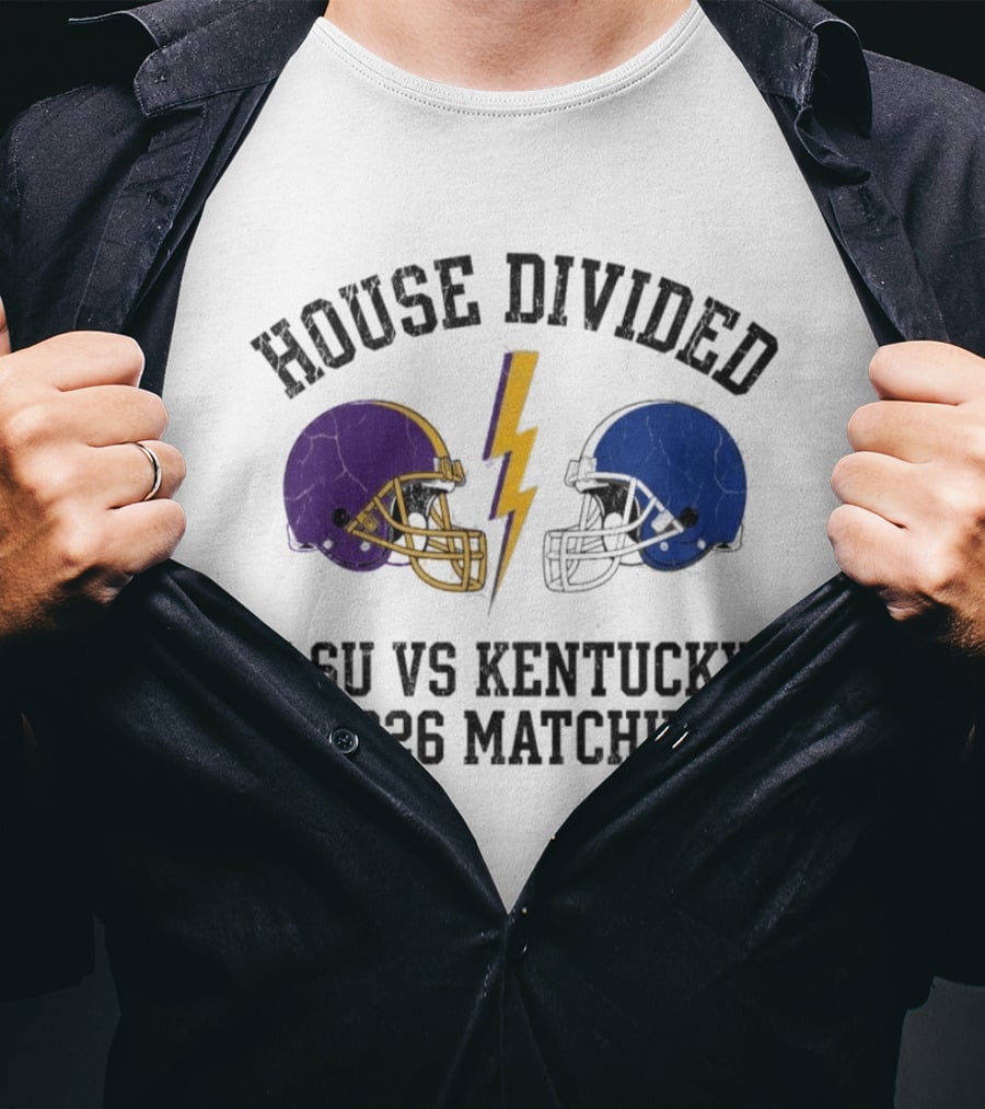 House Divided LSU Vs Kentucky 2026 Matchup Helmets And Lightning Bolt T-Shirt