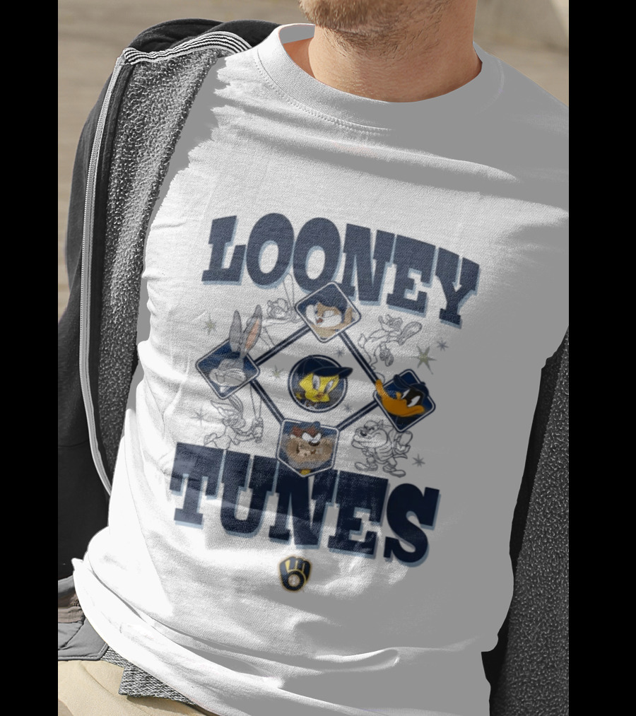 Milwaukee Brewers Looney Tunes Characters Baseball Diamond T-Shirt