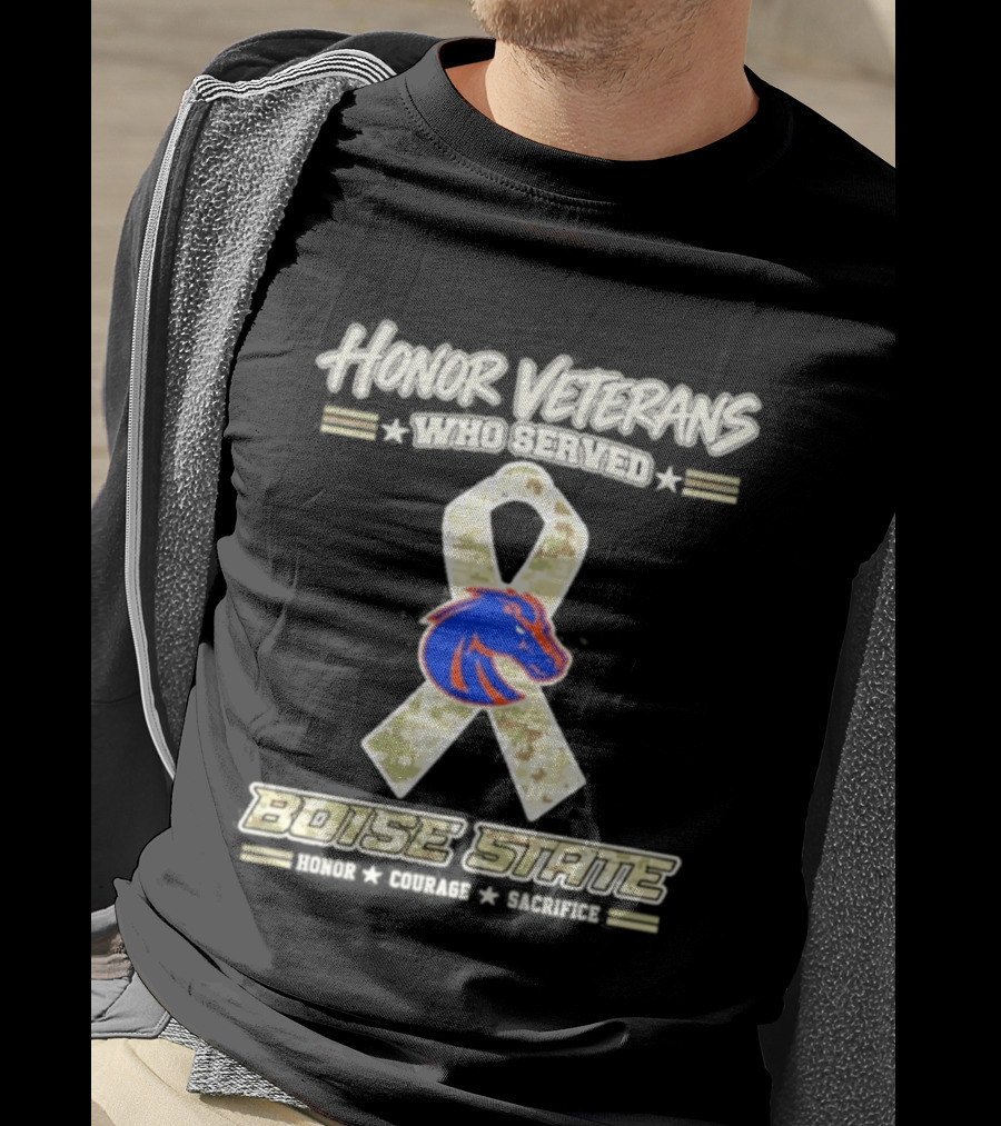 Boise State Honor Veterans Who Served Military Camo Ribbon T-Shirt