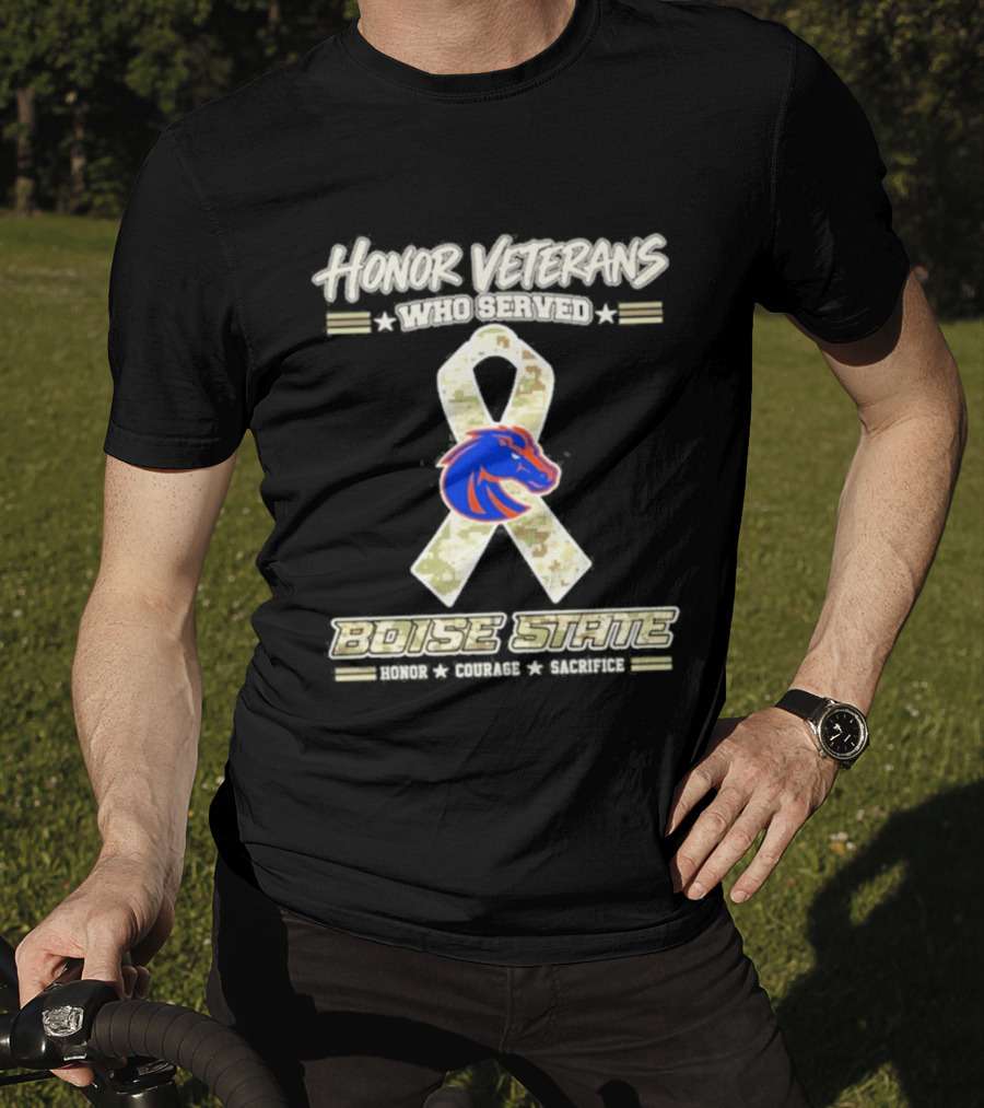 Boise State Honor Veterans Who Served Military Camo Ribbon T-Shirt