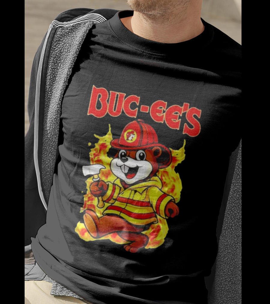 Buc Ees Firefighter 2026 Mascot In Fire Gear T-Shirt
