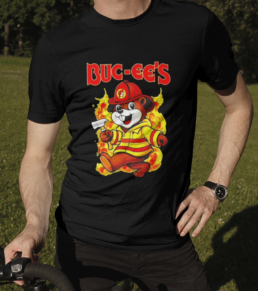Buc Ees Firefighter 2026 Mascot In Fire Gear T-Shirt