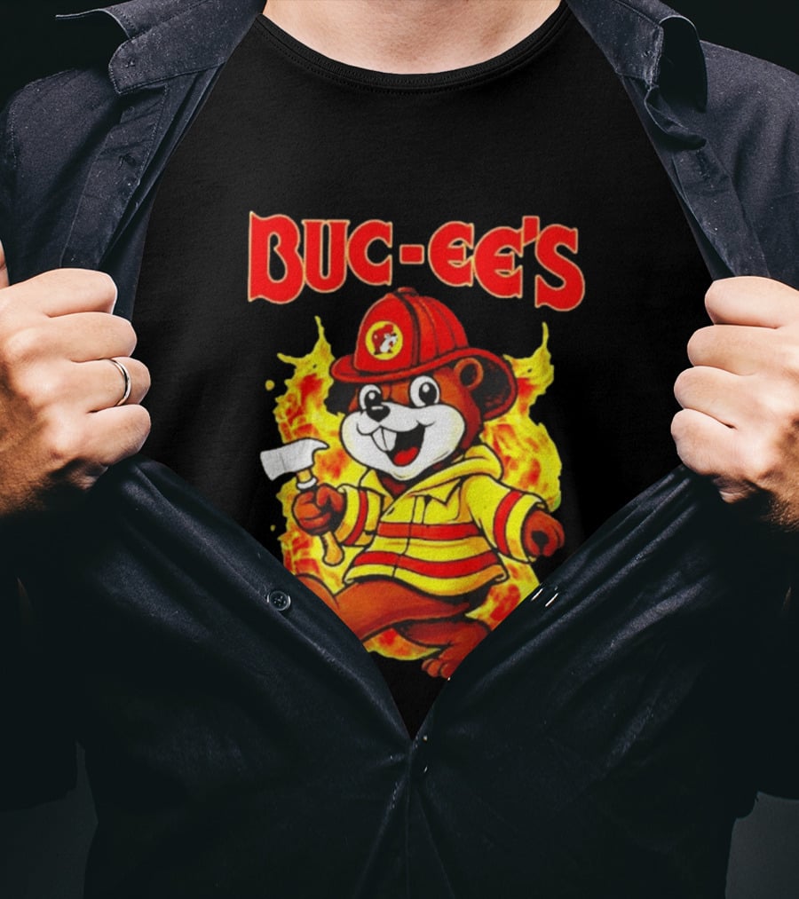 Buc Ees Firefighter 2026 Mascot In Fire Gear T-Shirt
