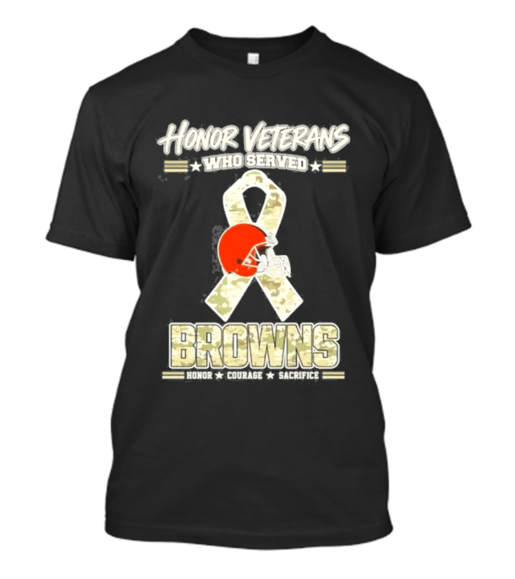 Cleveland Browns Honor Veterans Camo Ribbon Military Appreciation T-Shirt