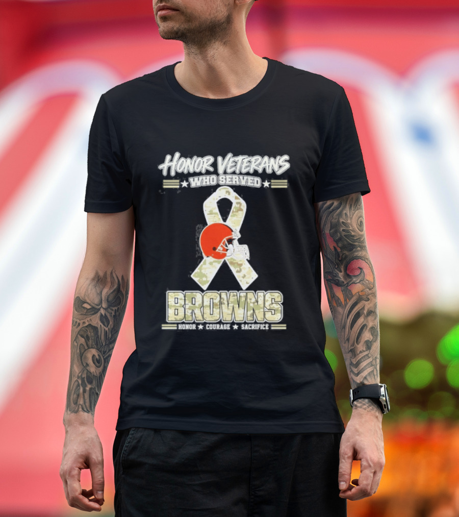 Cleveland Browns Honor Veterans Camo Ribbon Military Appreciation T-Shirt