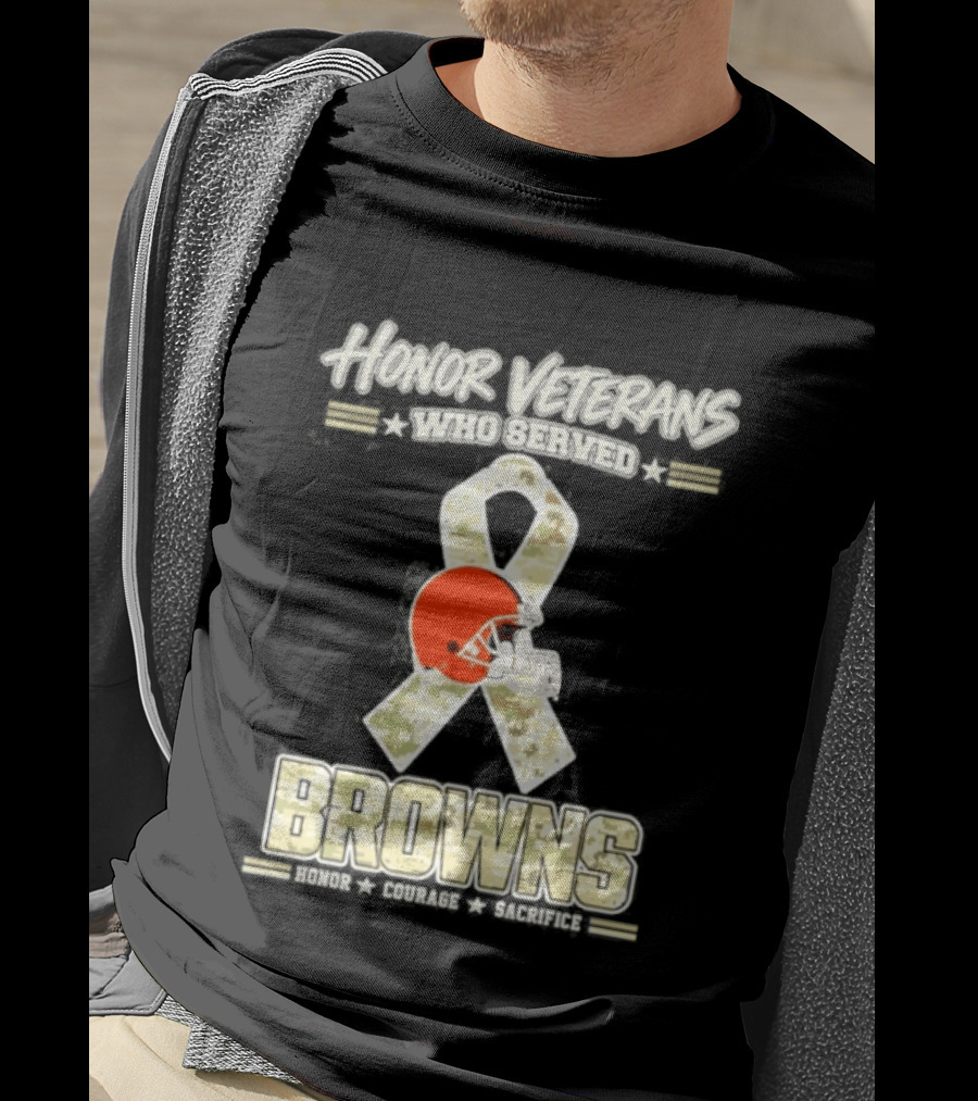 Cleveland Browns Honor Veterans Camo Ribbon Military Appreciation T-Shirt