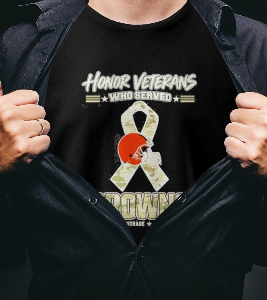 Cleveland Browns Honor Veterans Camo Ribbon Military Appreciation T-Shirt