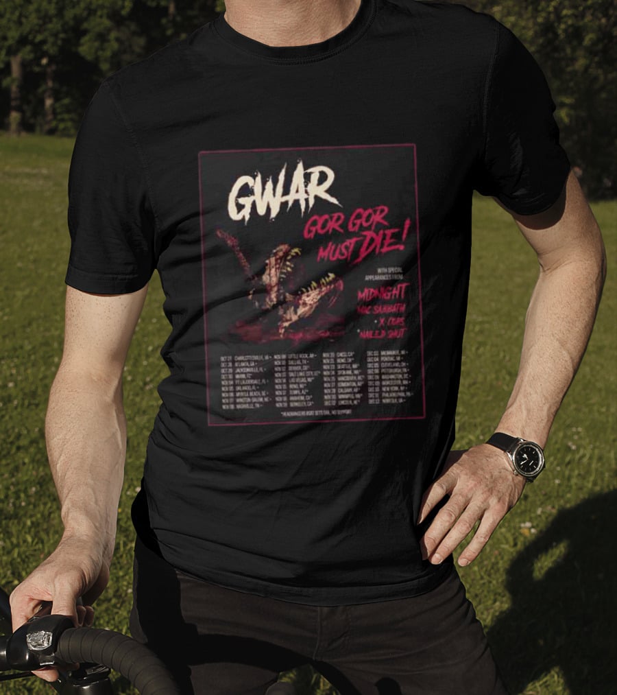 GWAR Gor Gor Must Die Midnight Mac Sabbath X Cops Nailed Shut Tour Dates 2026 T-Shirt