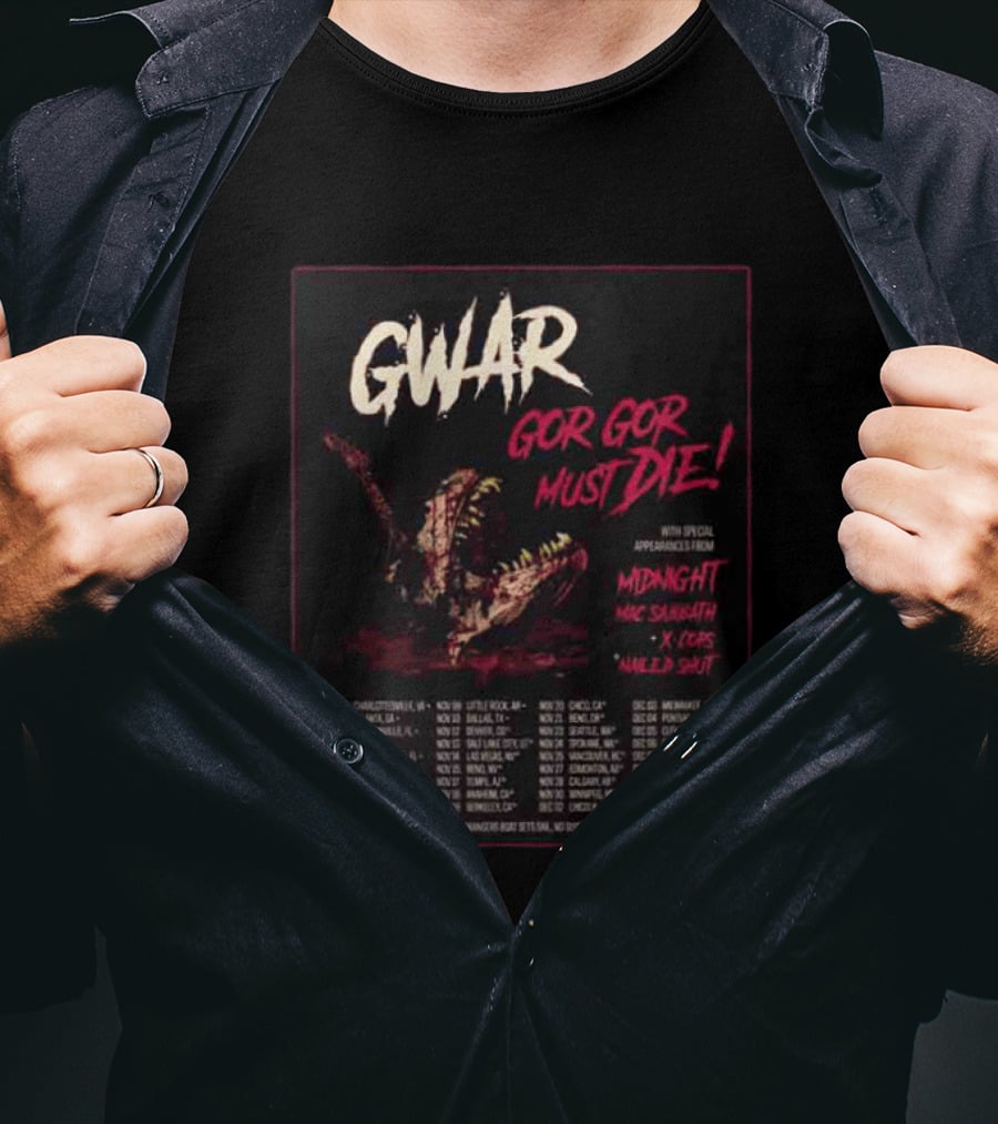 GWAR Gor Gor Must Die Midnight Mac Sabbath X Cops Nailed Shut Tour Dates 2026 T-Shirt