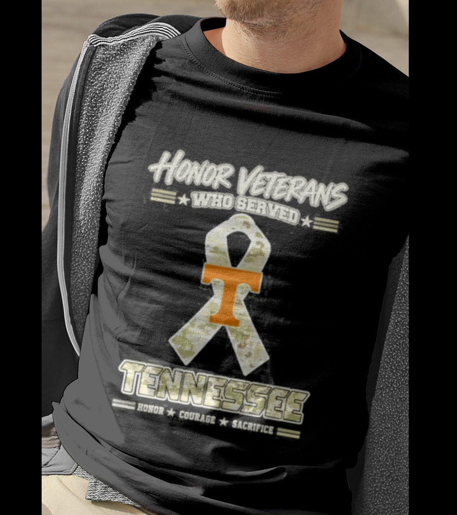 Tennessee Volunteers Honor Veterans Who Served Military Camo Ribbon T-Shirt