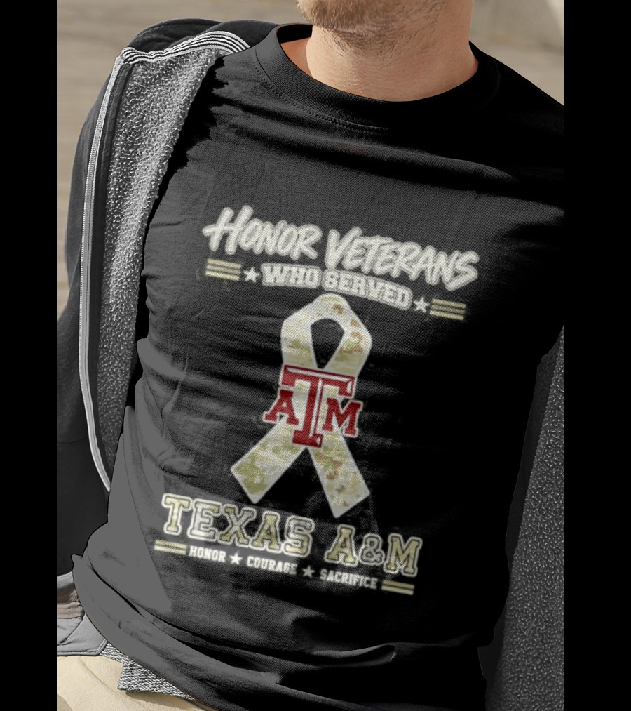 Texas A&M Honor Veterans Military Camo Ribbon Veterans Day T-Shirt