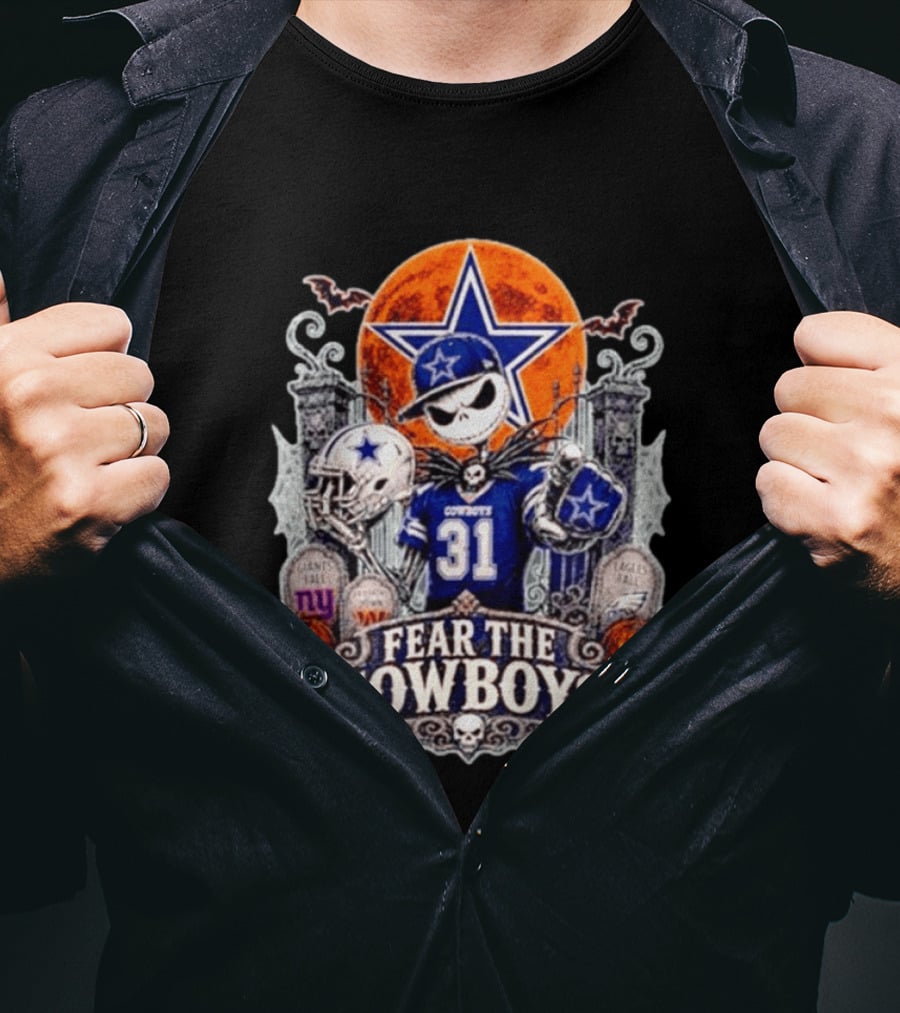 Jack Skellington Fear The Cowboys Halloween Dallas Cowboys NFL Giants Eagles T-Shirt